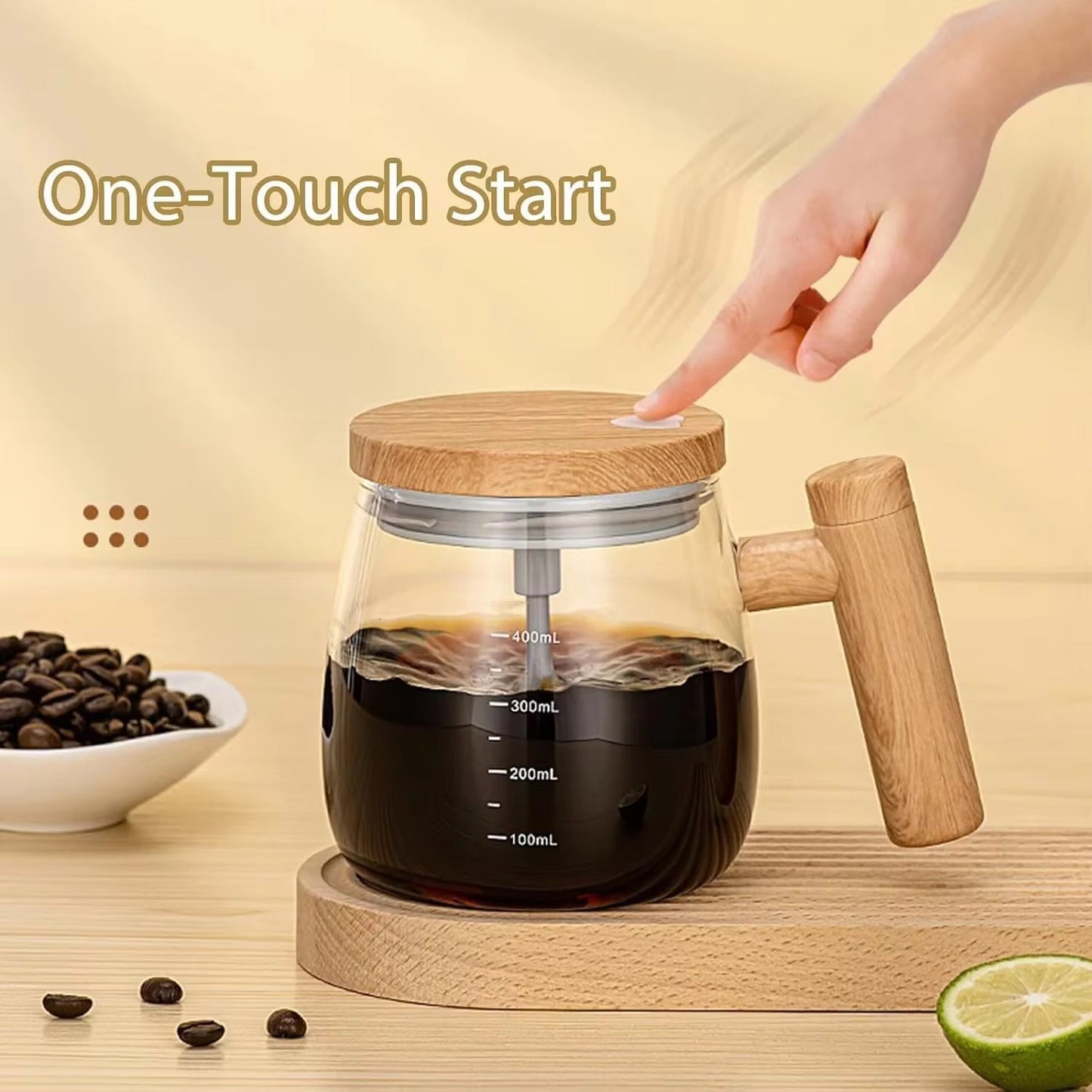 Auto Self-Stirring Coffee Mug with High-Speed Glass Lid Multifunctional Electric Mixer