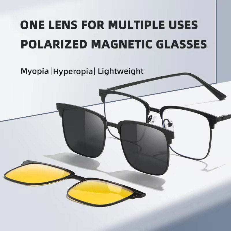 New Metal Square 3 in 1 Magnetic Clip on Glasses Set Polarized Anti Blue Light Sunglasses