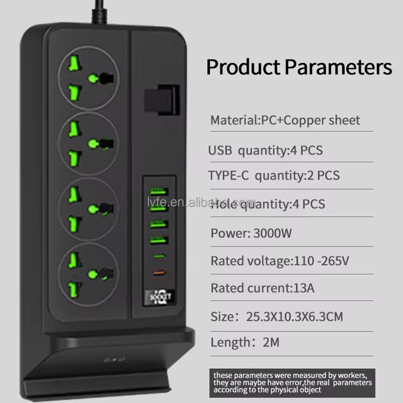 Smart Power Hub: Wireless Charging Extension Socket Strip with USB & Phone Holder – 3000V Surge Protection | 13A | 110–265V