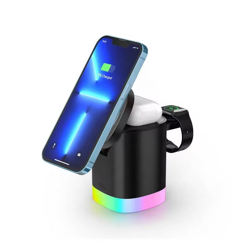 TriCharge™ 3-in-1 Magnetic Foldable Wireless Charger – 15W Fast Charging Cube Stand for Smartphone, Smartwatch & Earbuds – Compact Desktop Dock