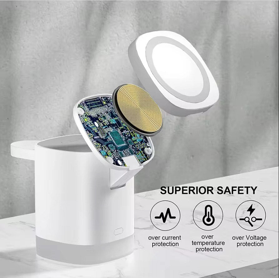 TriCharge™ 3-in-1 Magnetic Foldable Wireless Charger – 15W Fast Charging Cube Stand for Smartphone, Smartwatch & Earbuds – Compact Desktop Dock