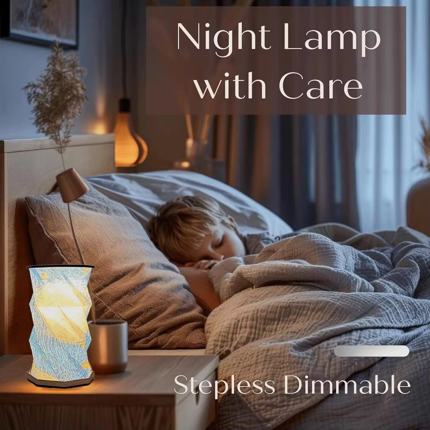 🌙 Portable Cordless Rechargeable Rice Paper Lantern Lamp – Foldable Dimmable Table Light for Cozy Warm Nighttime Ambience