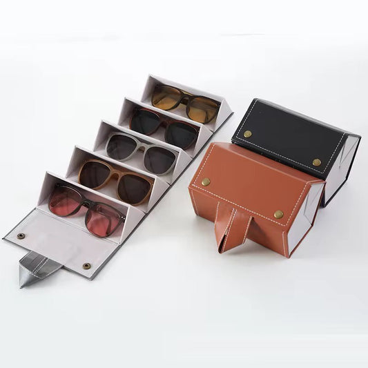 Multifunctional Foldable PU leather Sunglasses Organizer 5-Slot Sunglass Glasses Decorative Customized Sunglasses Case/Storage Box