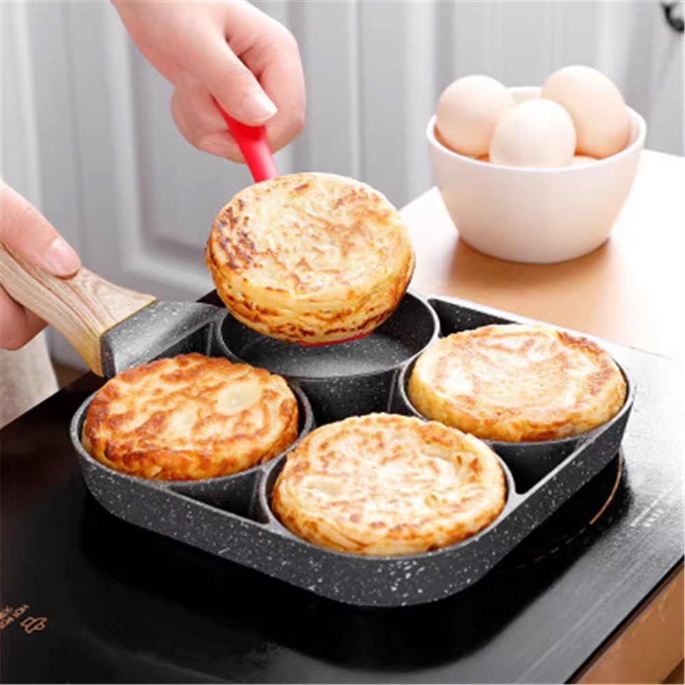Four Hole Healthy Non-Stick Egg Frying Pan Breakfast Pancake Omelette Kitchen Cookware for all Department