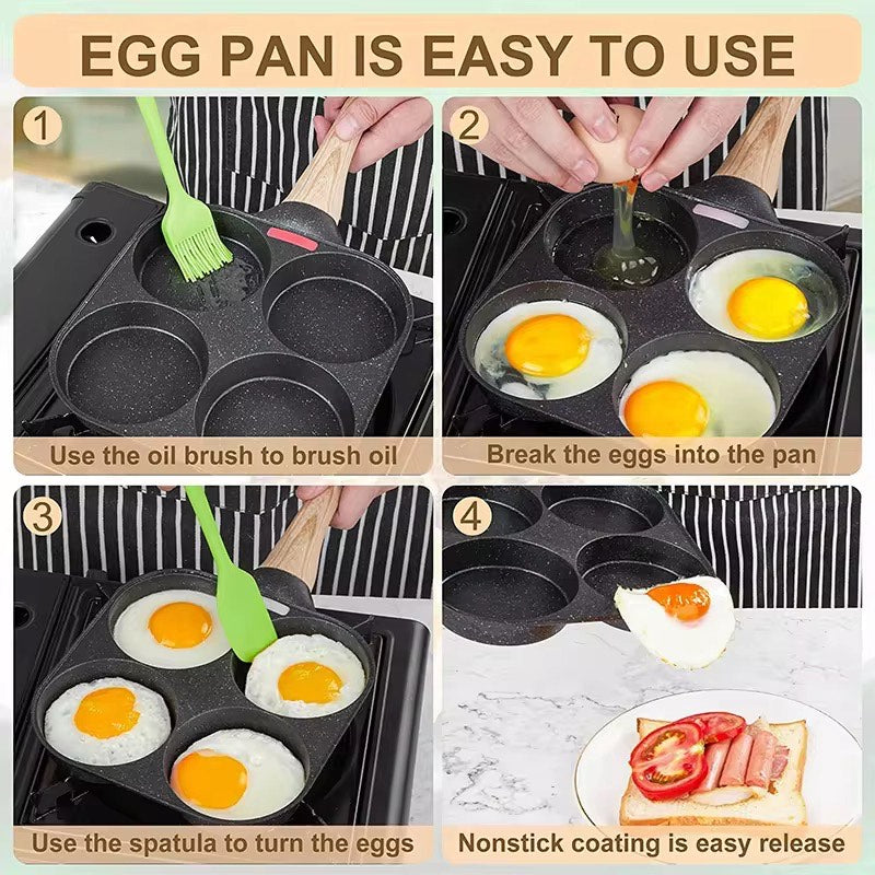 Four Hole Healthy Non-Stick Egg Frying Pan Breakfast Pancake Omelette Kitchen Cookware for all Department