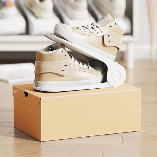Space-Saving Double Deck Adjustable Plastic Folds Shoe Stacker Slots Organizer for Closet