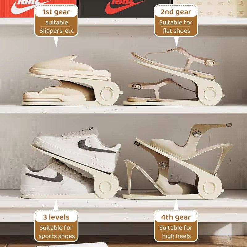 Space-Saving Double Deck Adjustable Plastic Folds Shoe Stacker Slots Organizer for Closet