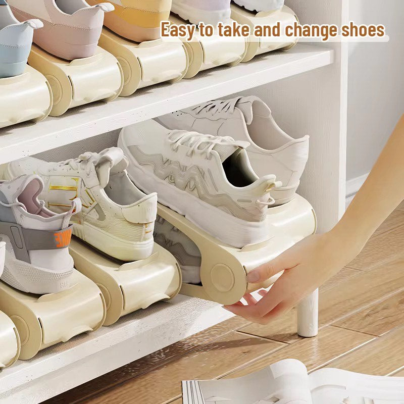 Space-Saving Double Deck Adjustable Plastic Folds Shoe Stacker Slots Organizer for Closet