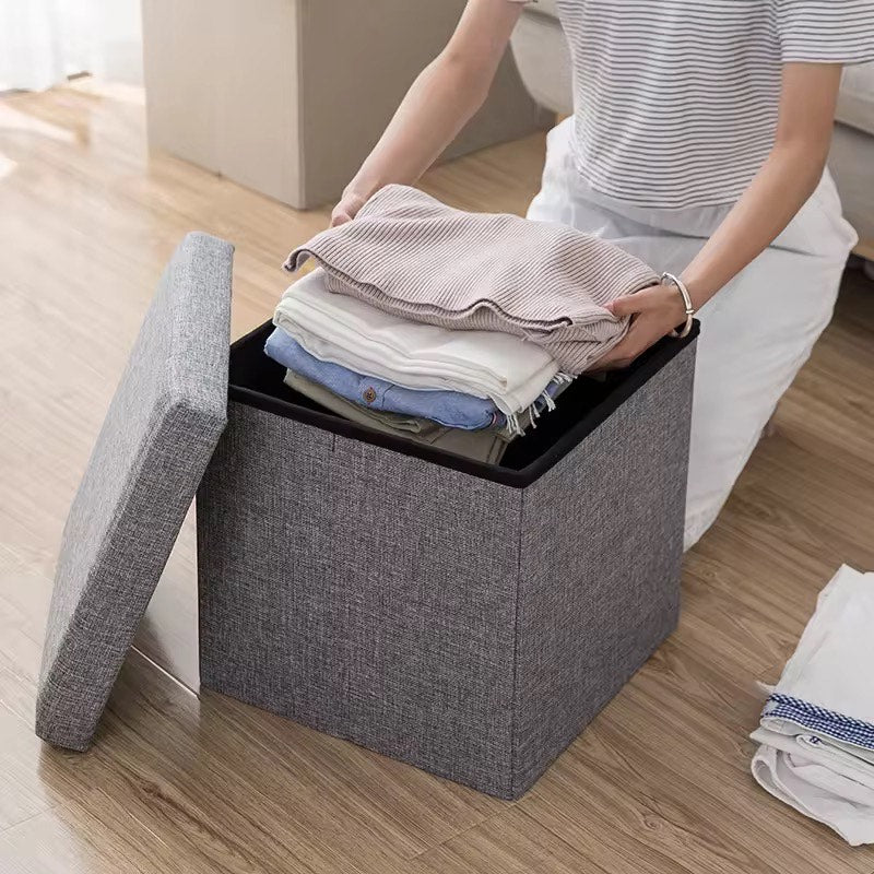 Modern Style Fabric Wooden Folding Storage Stool and Square Ottoman For Bedroom Durable Home Decor Versatile Organization Solution For Bedroom in Hotels Living Rooms and Apartments