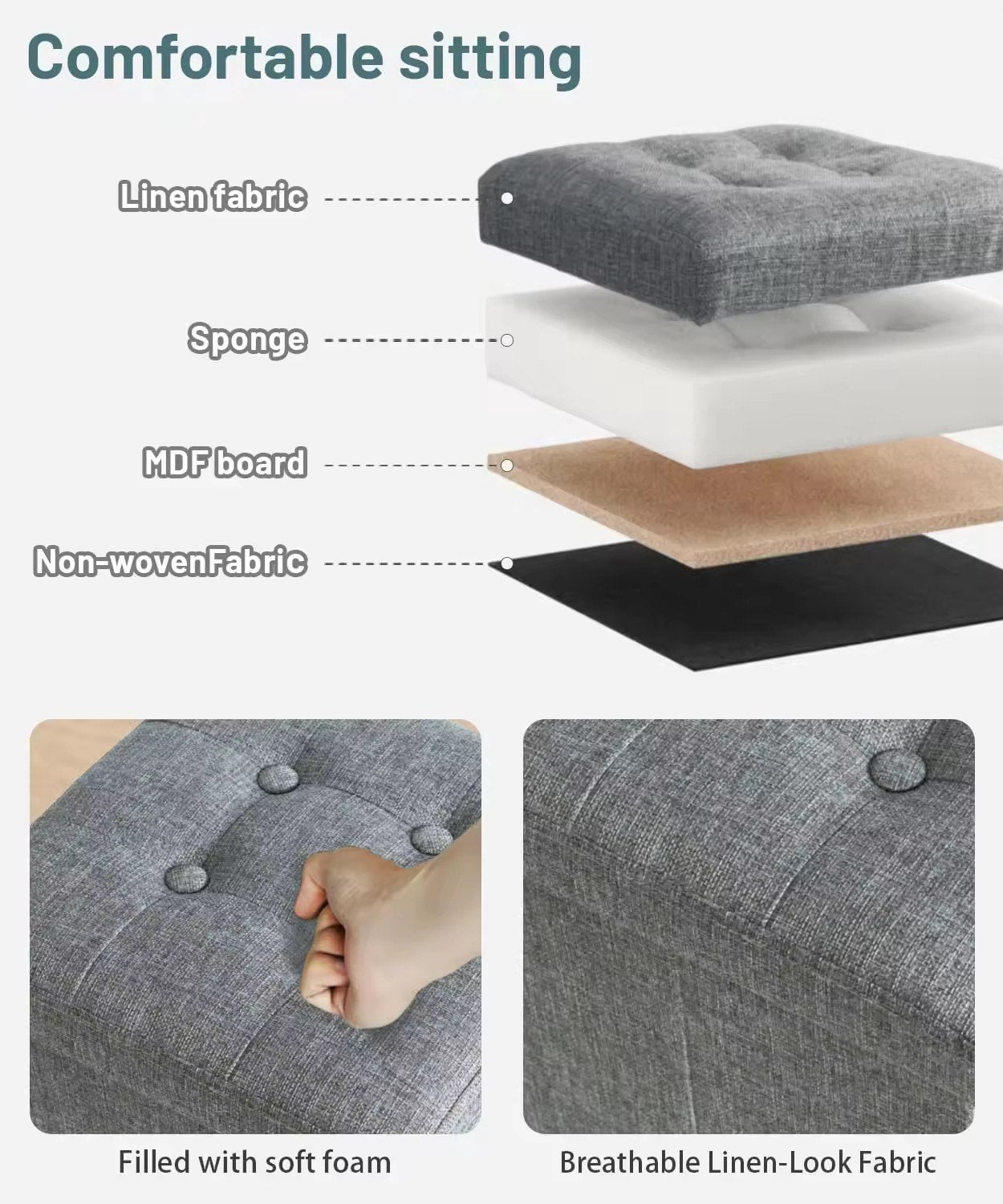 Modern Style Fabric Wooden Folding Storage Stool and Square Ottoman For Bedroom Durable Home Decor Versatile Organization Solution For Bedroom in Hotels Living Rooms and Apartments