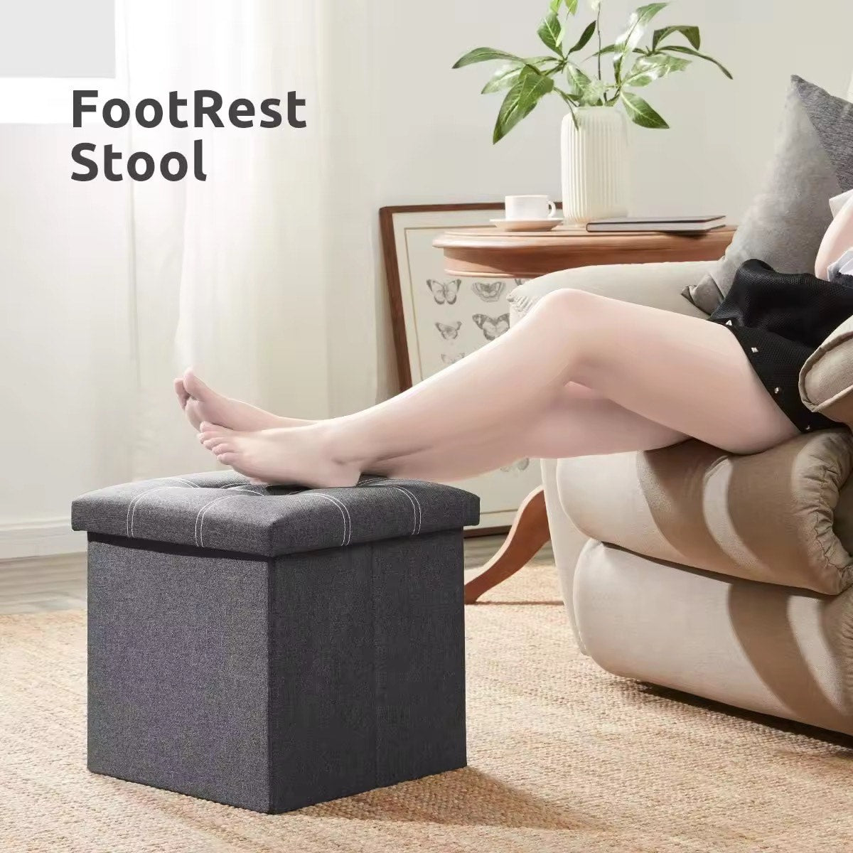 Modern Style Fabric Wooden Folding Storage Stool and Square Ottoman For Bedroom Durable Home Decor Versatile Organization Solution For Bedroom in Hotels Living Rooms and Apartments