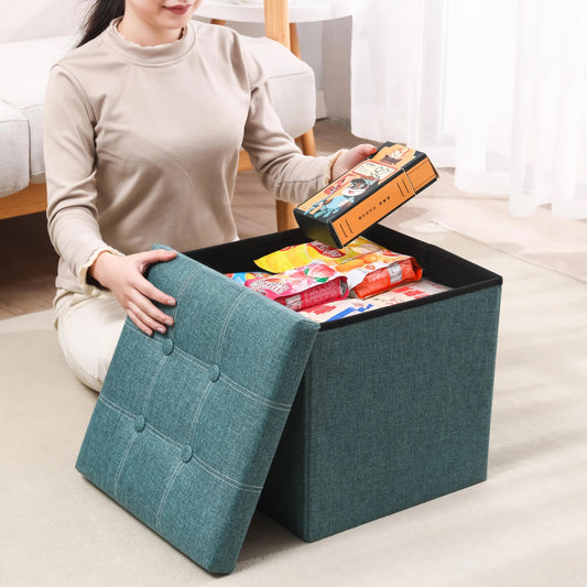 Modern Style Fabric Wooden Folding Storage Stool and Square Ottoman For Bedroom Durable Home Decor Versatile Organization Solution For Bedroom in Hotels Living Rooms and Apartments