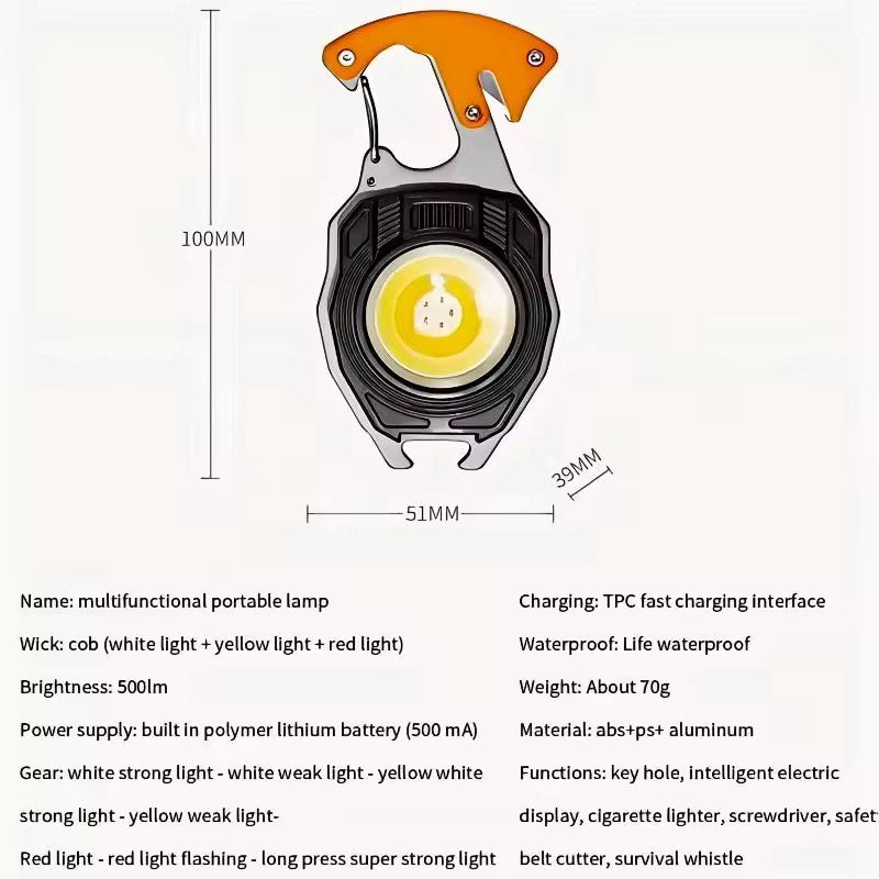 Multifunctional Portable USB Mini Keychain COB Work Lights Steam Repair Light Emergency Camping Light with Bottle Opener Electric Cigarette Lighter Rechargeable Torch Light