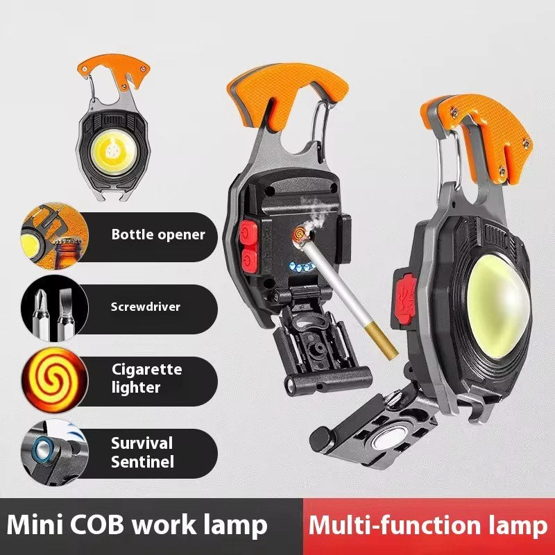 Multifunctional Portable USB Mini Keychain COB Work Lights Steam Repair Light Emergency Camping Light with Bottle Opener Electric Cigarette Lighter Rechargeable Torch Light