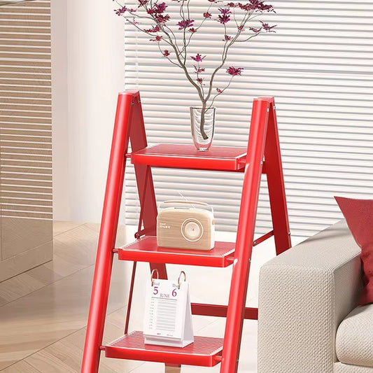Multi-Functional 4-Step Indoor Folding Ladder – Carbon Steel Construction with Telescopic Design, Anti-Slip Rubber Grip Steps, Modern Space-Saving Style, Portable and Compact for Household Use, High Load Capacity for Safe Climbing and Versatile Home Tasks