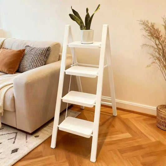 4-Step Indoor Folding Ladder – Carbon Steel Construction with Telescopic Design, Modern Space-Saving Style, Portable and Compact for Household Use, High Load Capacity for Safe Climbing