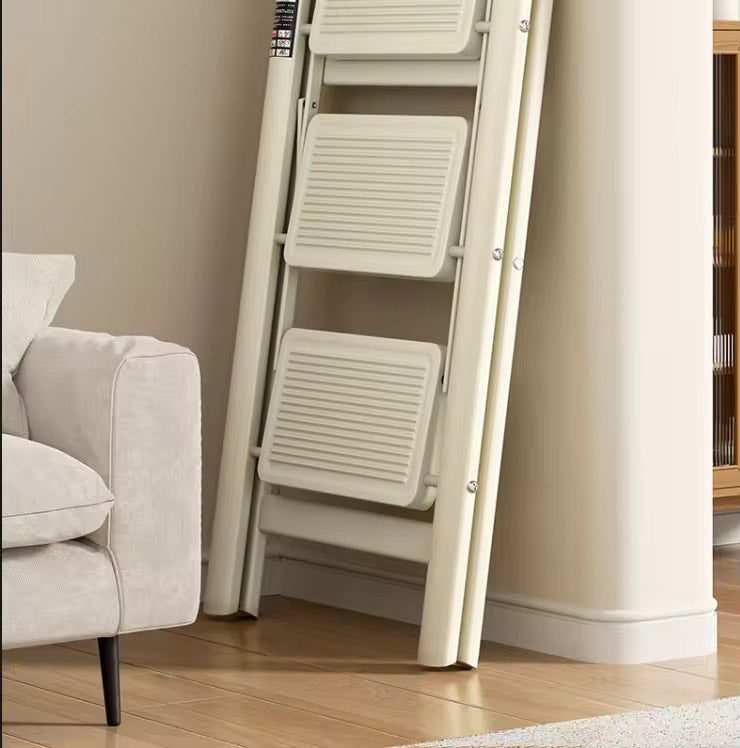 Multi-Functional 4-Step Indoor Folding Ladder – Carbon Steel Construction with Telescopic Design, Anti-Slip Rubber Grip Steps, Modern Space-Saving Style, Portable and Compact for Household Use, High Load Capacity for Safe Climbing and Versatile Home Tasks