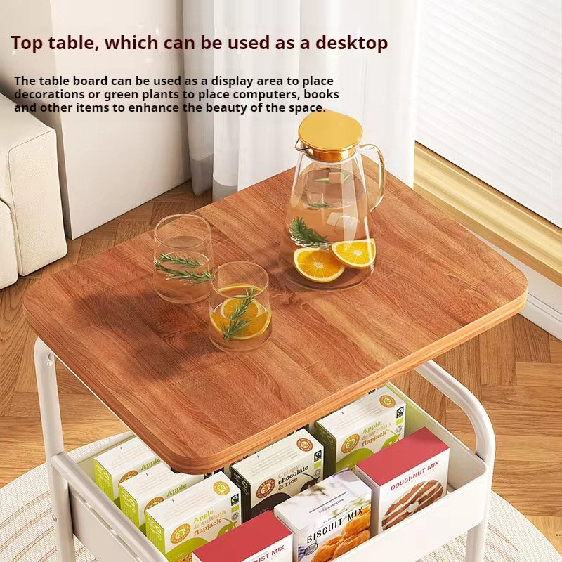 ECO-FRIENDLY Durable 3-Tier Metal Trolley Cart with Rolling Wheels Wooden Panel Storage Rack Shelf Organizer Coffee Table Side Table with 2 Lockable Casters