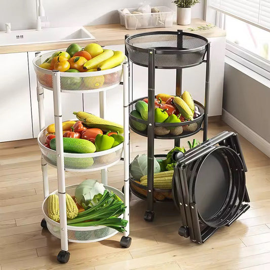 New Foldable Multi-Layer Stainless Steel Small Kitchen Storage Rack Whirlwind Design For Efficient Fruit Vegetable Snack Storage for Living Snacks Household Storage Shelf Seasoning
