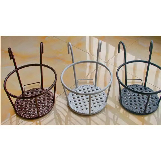 2 pieces Outdoor Balcony Railing Fence Planters Hanging Metal Iron Thicken Steel Baskets Flower Pot Holder
