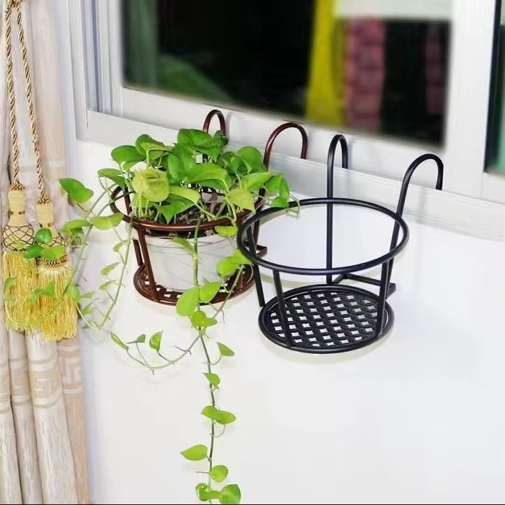 2 pieces Outdoor Balcony Railing Fence Planters Hanging Metal Iron Thicken Steel Baskets Flower Pot Holder