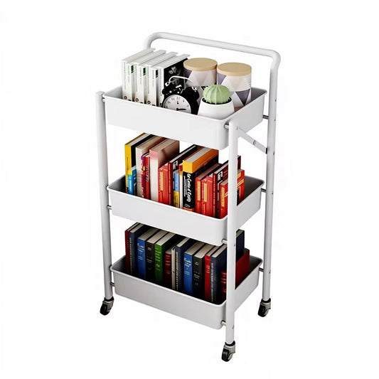 Multi-Purpose Kitchen 3-Layer Metal Trolley Folding Grocery Kitchen Spice Boxes Oragnizer ,Living Room Uses Cart Movable Storage Metal Utility Foldable Rolling Utility Carts with Wheels